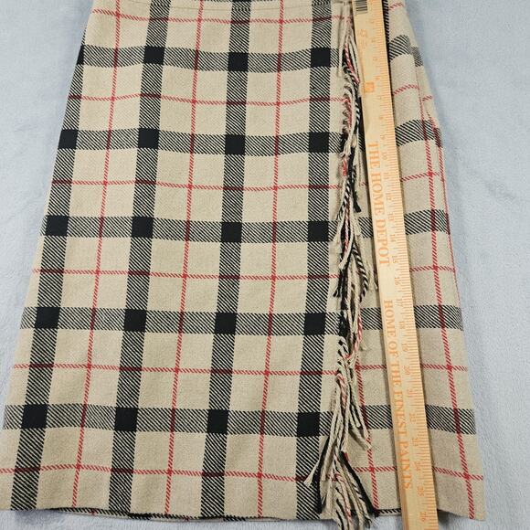 Talbots Skirt Womens 6 Fringe Faux Wrap Outdoor Plaid Preppy Office Fall Brown - Picture 9 of 9